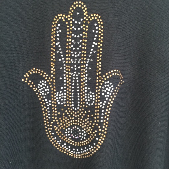 NWT Rachel Zoe Crystal "Hamsa" Black Sweater - Picture 3 of 12